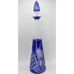Vintage Saint Louis Massenet Cobalt Blue Cut Crystal Decanter & Stopper French