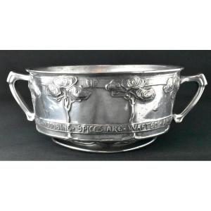 David Veasey Tudric Pewter Twin-handled Rose Bowl By Liberty & Co C1900