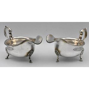 George V Asprey & Co Ltd Sterling Silver Sauce Boats, Made In Birmingham In 1928