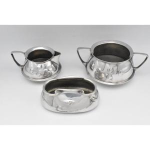Tudric Pewter Sugar Bowls And Cream Jug Set By Archibald Knox For Liberty & Co