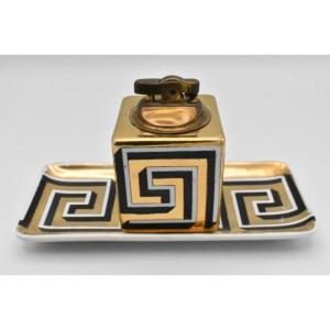 Fornasetti Greek Key Design Pin Tray With A Matching Cubed Lighter