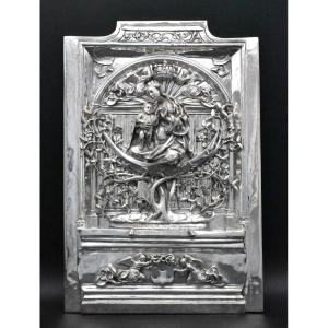 Victorian Elkington Electrotype Silver Plated Plaque Virgin Mary & Christ Child