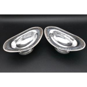 Edwardian 1926 S W Smith & Co London Pair Of Solid Silver Pierced Dishes