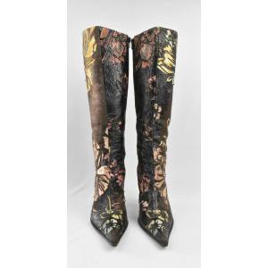 Roberto Cavalli Knee-high Leather Boots Size Eu 40 Floral Suede Leather Print