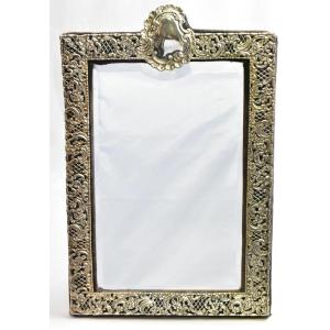 Large Late Victorian Silver Framed Dressing Table Belleved Edge Mirror