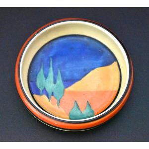 1930's Clarice Cliff Applique Blue Lugano Coaster Or Pin Dish 9 Cm