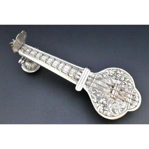 Indian Silver Veena Decorative Container Or Trinket Box