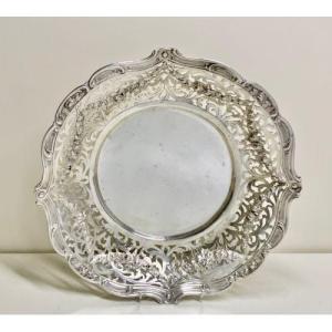 Large Antique Polish Solid Silver Pierced Respousse Bread Basket / Bowl