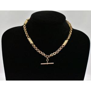 Antique Victorian 9ct Rose Gold Stars & Bars Albert Pocket Watch Chain & T Bar