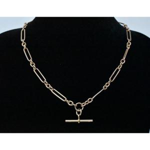 Antique Victorian 9ct Rose Gold Albert Trombone Chain W/t-bar & Fob Pendant