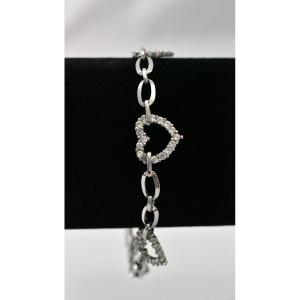 A Vintage 9ct White Gold Diamond Open Heart Link Bracelet Approx. 2.50ct Hpj