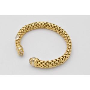 Vintage Italian Fope 18ct Yellow Gold &diamond Brick-pattern Bangle / Bracelet