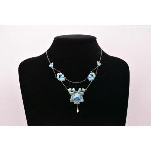 Antique Arts & Crafts Silver & Enamel Pendant Necklace Pearl Drop