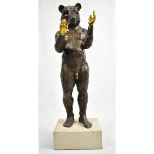 Stephan Balkenhol Bronze Sculpture Mr Doubledream Bear Head Gold Hands