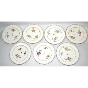 Set Of Seven 18th Century French Sevres Porcelain Plates Floral Circa 1751-175