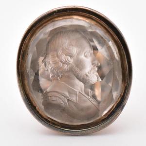 Antique Georgian William Shakespeare Intaglio Fob Seal Ring Rock Crystal