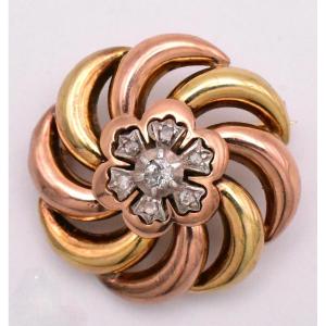 Antique 18k Yellow & Rose Gold 0.33ct Diamond Swirl Cluster Brooch Pin