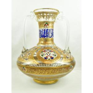 A Large Philippe-joseph Brocard Mamluk-style Enamelled Gilded Glass Vase C 19th