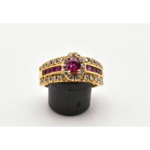 A Vintage Greek 18ct Yellow Gold 0.50ct Ruby & 1.20 Diamond Cluster Ring