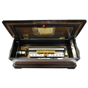 A Large Antique Swiss Cylinder 8-tune Music Box In Twin Handled Wood Case 85cm