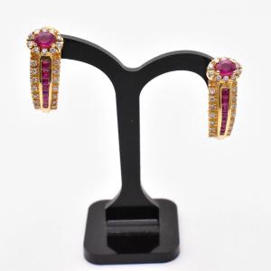 A Fine Pair Of Greek 18ct Yellow Gold 1.44ct Diamond 0.90ct Ruby Hoop Earrings