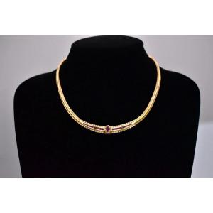 A Greek Vintage 18ct Yellow Gold 1ct Ruby & 1.68ct Diamond Necklace