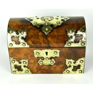 Antique Victorian Burr Walnut Brass Mounted Tea Caddy Box C1860