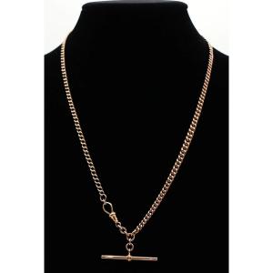 Antique Edwardian 9ct Rose Gold Curb Link Albert Chain Necklace 22” Long 24g