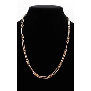 Antique 9ct Rose Gold Albert Chain Necklace Trombone Fetter & Knot Link C1900