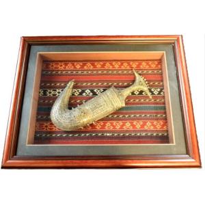 Antique Yemeni Bedouin Jambiya Dagger Silver Repousse Framed Tribal Artifact