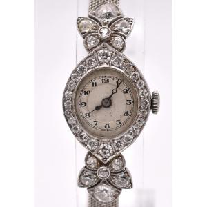 Art Deco Platinum 2.00 Ct Diamond Cocktail Watch 18k White Gold Mesh Bracelet