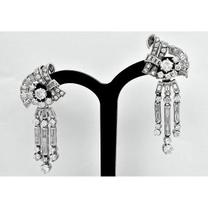 Art Deco 18ct White Gold 4 Carat Diamonds Night & Day Drop Earrings Circa 1920’s