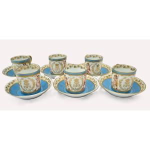 1846 Sevres Porcelain Cups & Saucers Set 6 Chateau Des Tuileries Louis Philippe