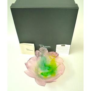 Daum France Rose Passion 18cm Pâte De Verre Crystal Rose Bowl Pink Green W/ Box