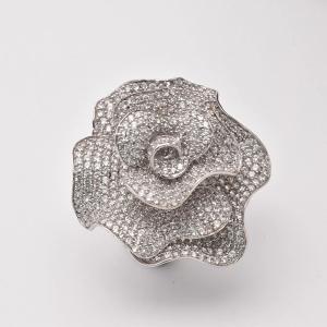 18k White Gold Pave Diamond Flower Petal Ring 2.50ct Large Statement Size N