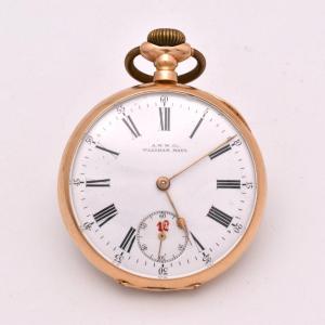 14k Gold Waltham Traveler Open Face Pocket Watch 1912 7j W. Scholly R’dam 75.3g