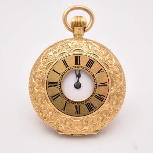 18k Gold Swiss Antique 35mm Half Hunter Pocket Watch 1890s 15j Lever 41.5g 48mm