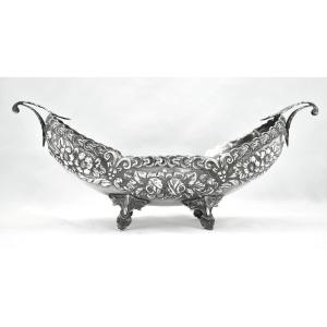 Antique Continental 900 Solid Silver Repousse Floral Jardiniere Centerpiece Bowl