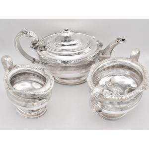 Antique 1909 Chester Sterling Silver 3 Piece Tea Set, Nathan & Hayes, Edwardian