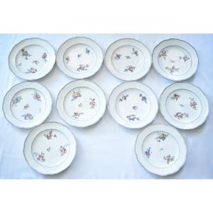 Set Of 10 Antique 18thc Sèvres Porcelain Plates Floral Ozier Basketweave Border