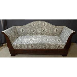 Restoration Sofa In Mahogany And Mahogany Veneer, Covered With Toile De Jouy XIXth Century