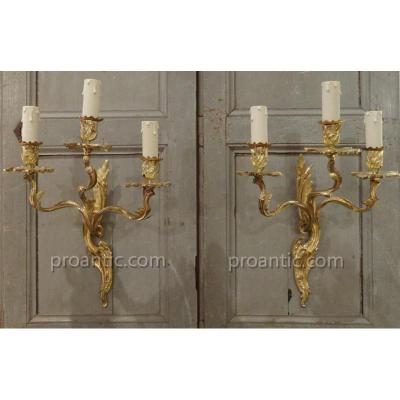 Pair Of Louis XV Style Sconces Gilt Bronze
