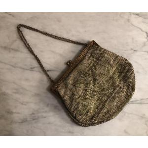 Art-deco Evening Bag In Gold And Silver Glass Beads Circa 1920