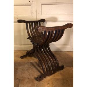 Curule Syrian Walnut Seat Inlaid With Mother-of-pearl Circa 1900