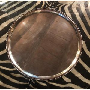 Round Tray In Silver Metal Around 1920