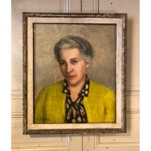 Pastel Portrait Of "woman In Yellow Vest" Signed Cermaise 1933