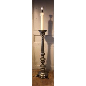 Louis XIV Style Silver-plated Bronze Candlestick Floor Lamp