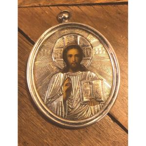 Travel Icon "christ Pantocrator" Solid Silver Russia