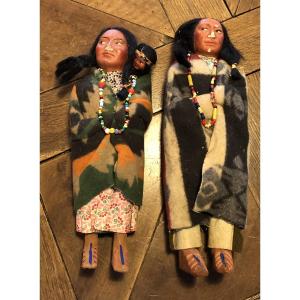 Two Large Native American Skookum Dolls Circa 1930