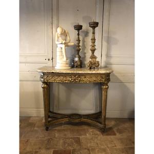 Louis XVI Style Console In Gilded Wood And Marble Top 